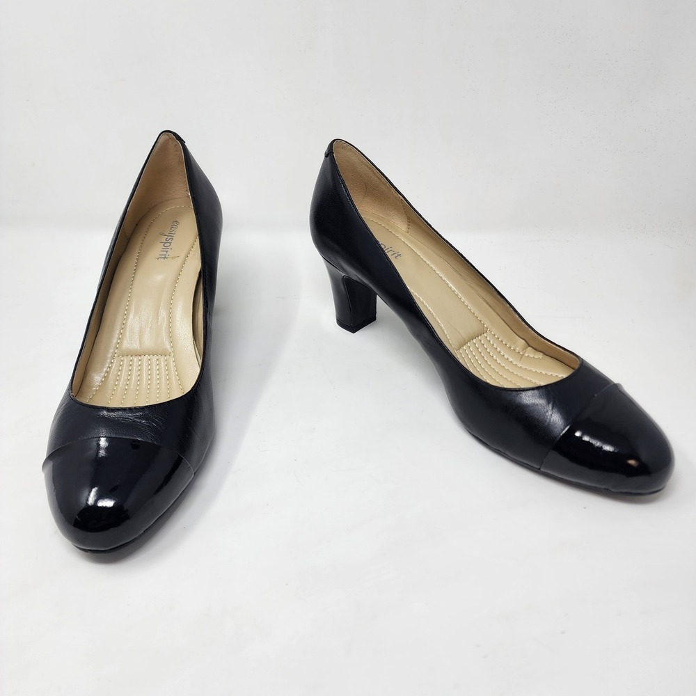 Easy Spirit Raphael Pumps Womens 9M Black Excellent Leather Patent Cap‎ Toe Heel
